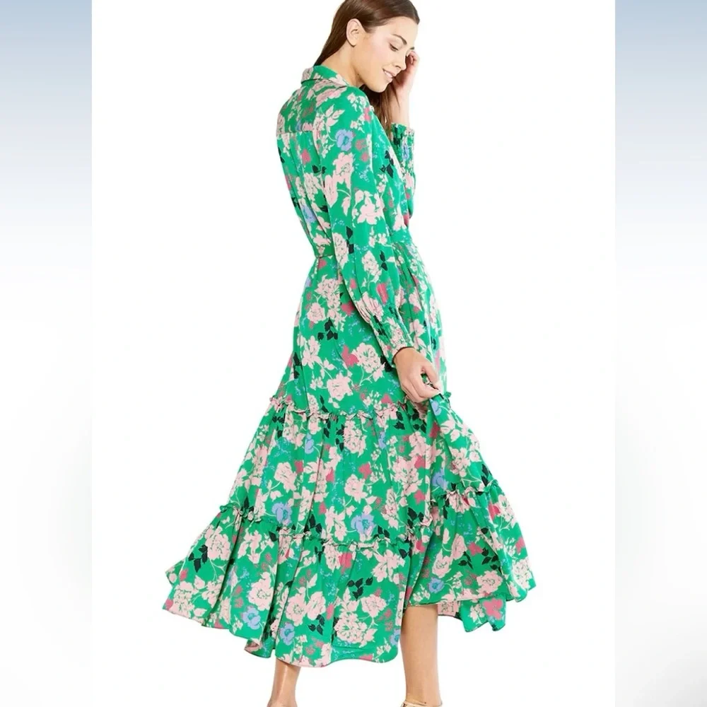 Like New Misa Los Angeles Esme Peony Green Long Sleeve Maxi Dress with Collar - Picture 6 of 9